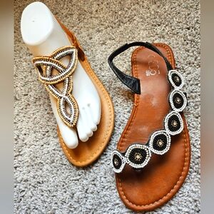 *2 PAIRS*Tan and Black Sandals with Chain Details